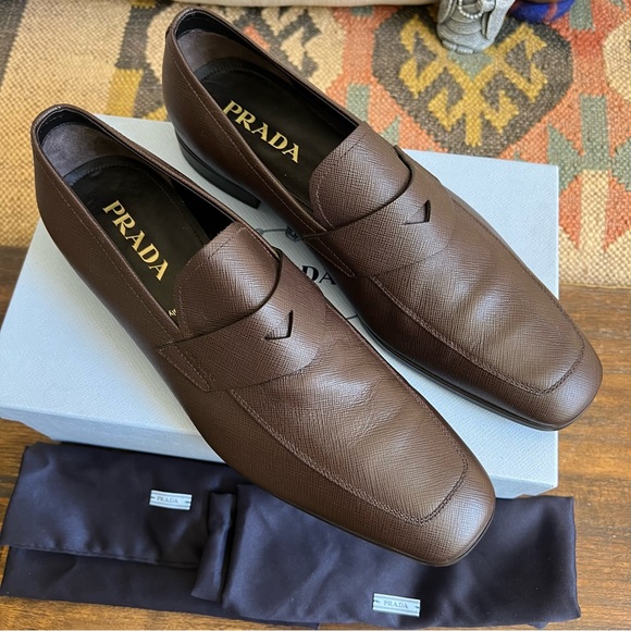 PRADA $1,150 Men’s Saffiano Leather Penny Loafers 9.5 US10.5 (Worn Once Indoor) - Picture 1 of 17